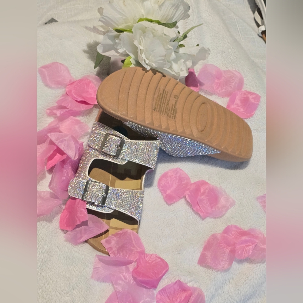 Sparkling Silver Slide Sandals